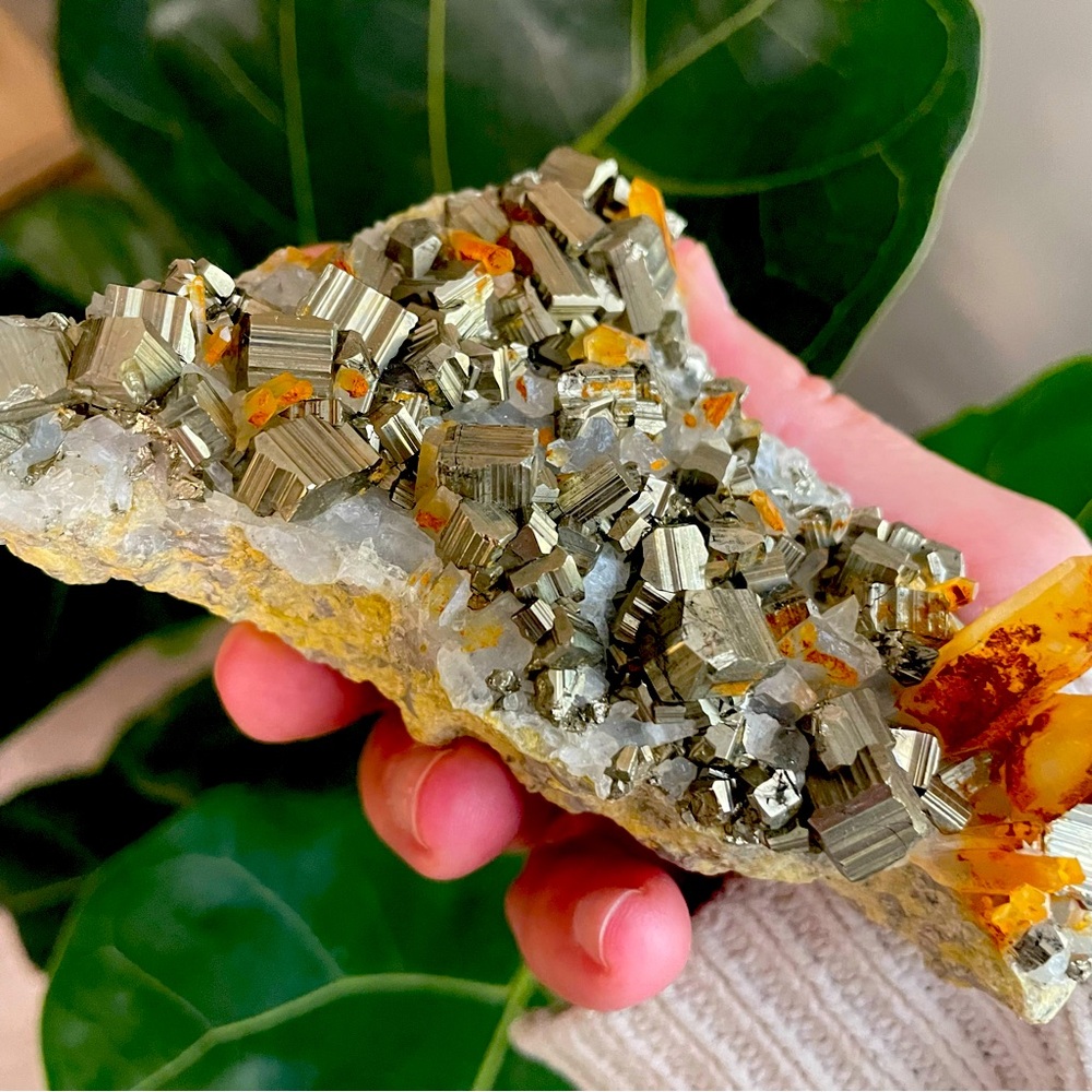 Peruvian Pyrite on quartz crystal cluster plate